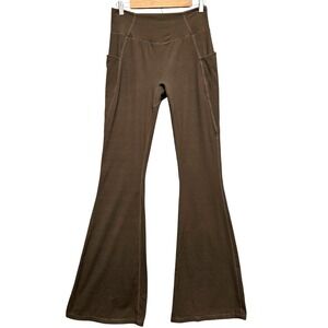 Buffbunny Flare Leggings Women XL Brown High Waisted Side Pocket V-Back Seam
